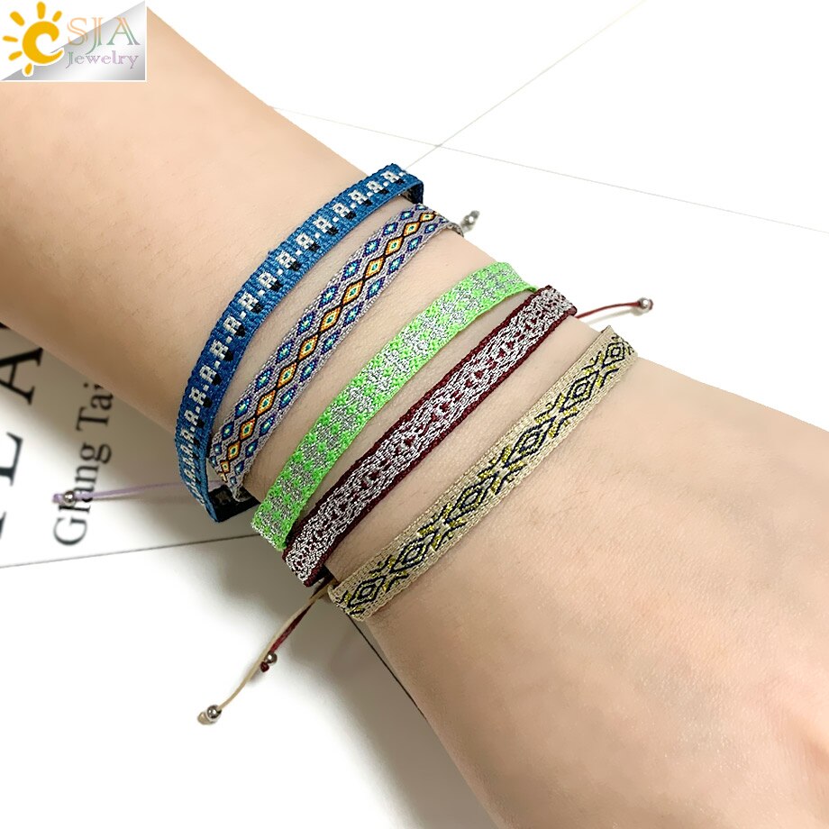 CSJA 5pcs/Lot Braided Bracelets Set Colorful Weaving Cotton Rope Chain Thread String Adjustable Cord Bracelet Boheme Femme S722: B