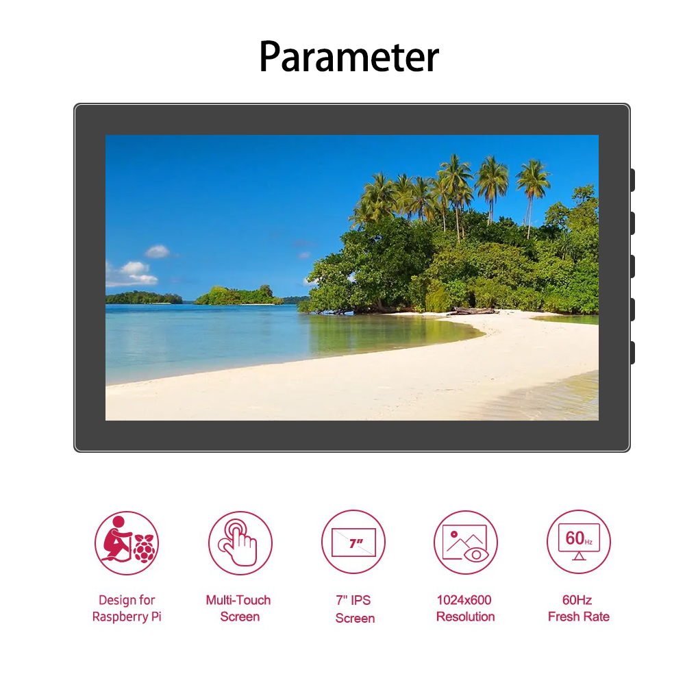 Mini Monitor portátil de 7 pulgadas, Panel TFT de 1024x600, pantalla táctil LCD, Monitor secundario, compatible con ordenador portátil Raspberry Pi Series