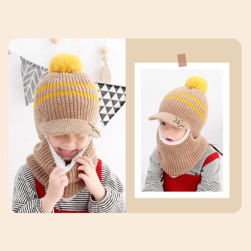 Children Winter Knit Hats Ribbed Beanie Hat Kids Cap Scarf Set Neck Warmer with Thick Fleece Lined Winter Girl Boys Ring Scarves