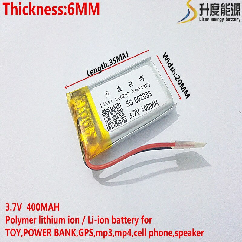 (1 stuks/partij) 602035 400 mah 3.7V lithium-ion polymeer batterij goederen van CE FCC ROHS certificeringsinstantie