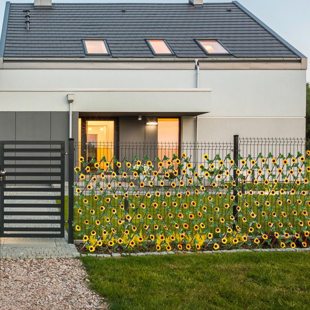 Expanding Trellis Fence Retractable Fence With Artificial Sunflower Leaves Plant Fence UV Privacy Screen For Garden Home Decor