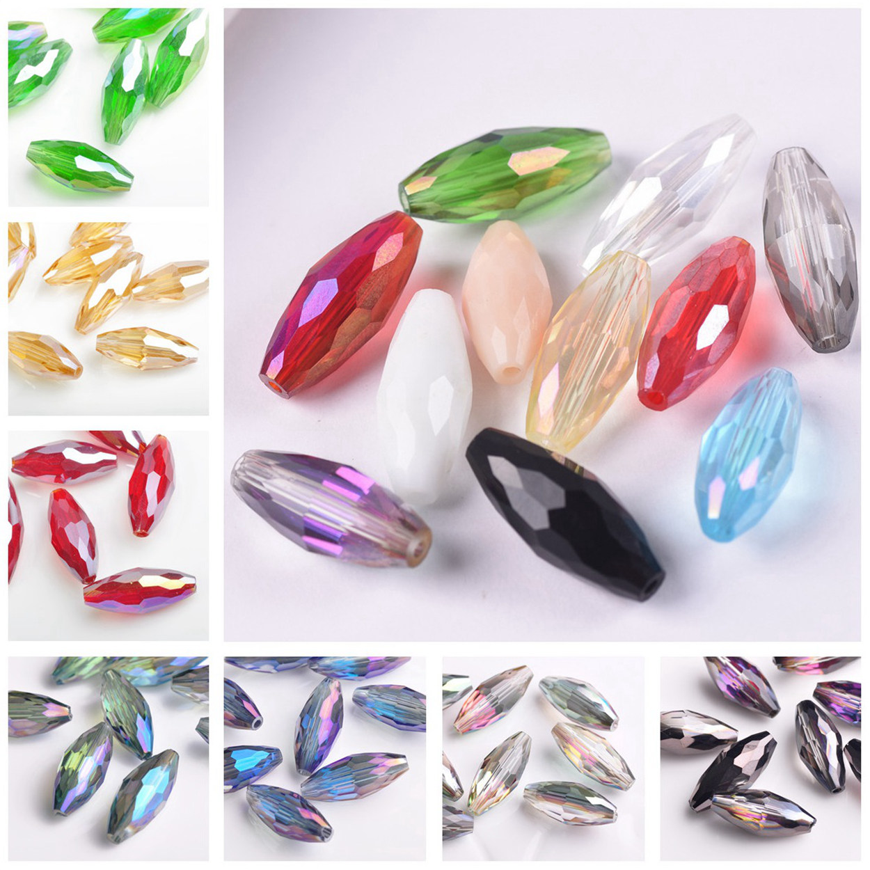 Cuentas artesanales sueltas de cristal de corte facetado de tubo ovalado de 18x8mm para fabricación de joyería DIY