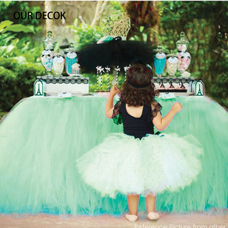 Tulle Tutu Table Skirt Tableware for Wedding Decoration Baby Shower Party Wedding Table Skirting Home Textile Finished Product: green