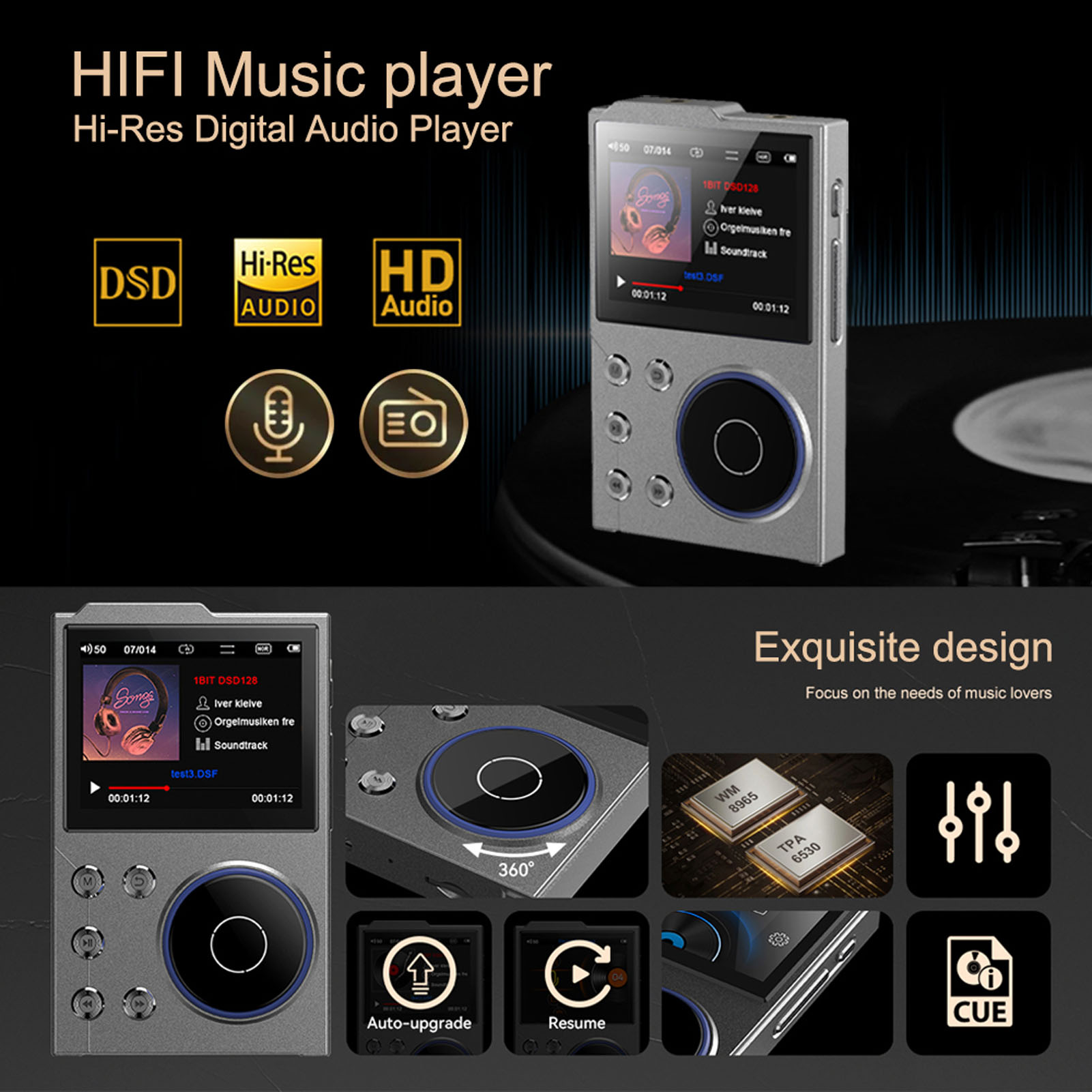 Digital Music Player Bluetooth 5.3 Lossless DSD FLAC HD HiFi Portable MP3 Player HiFi Sound Player Sound Music Player MP3 Player