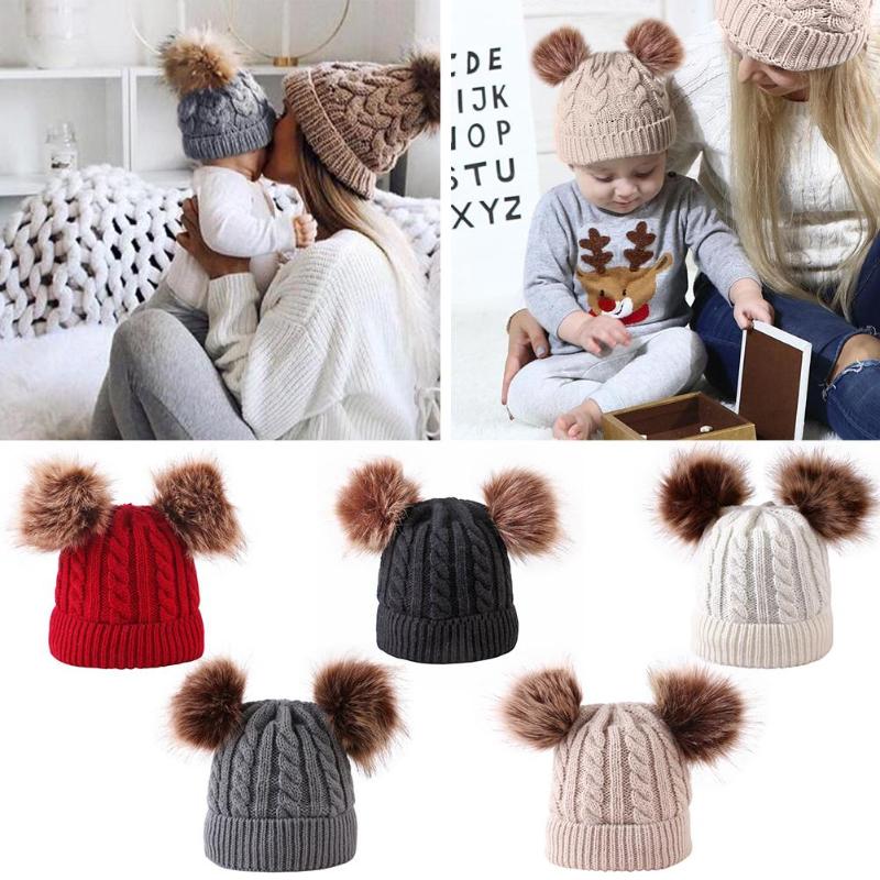 URDIAMOND Winter Hat For Girls Baby Boys Pom Poms Hat Kids Knitted Beanies Thick Baby Hat Infant Toddler Warm Cap