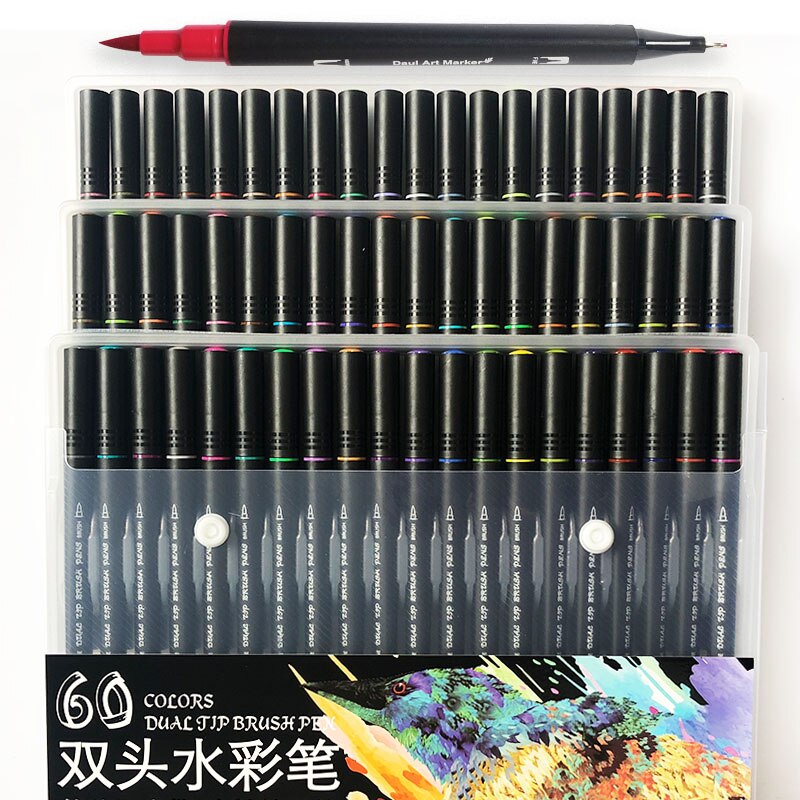 Dual Tips 48/60/72/100 Art Marker Inkt Op Waterbasis Zachte Fijne Borstel Pen Met PP pakket: 60 Colors
