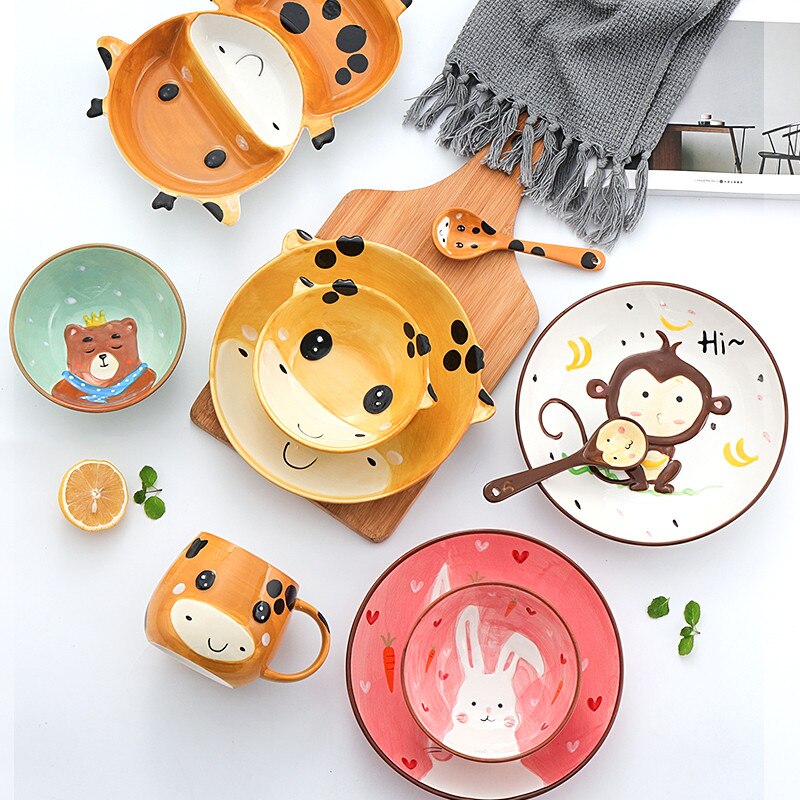 Nordic Ceramic Animal Dinner Plate Children's Rice Bowl Cute Home Baby Tableware Cartoon Dessert Dishes Breakfast Plate