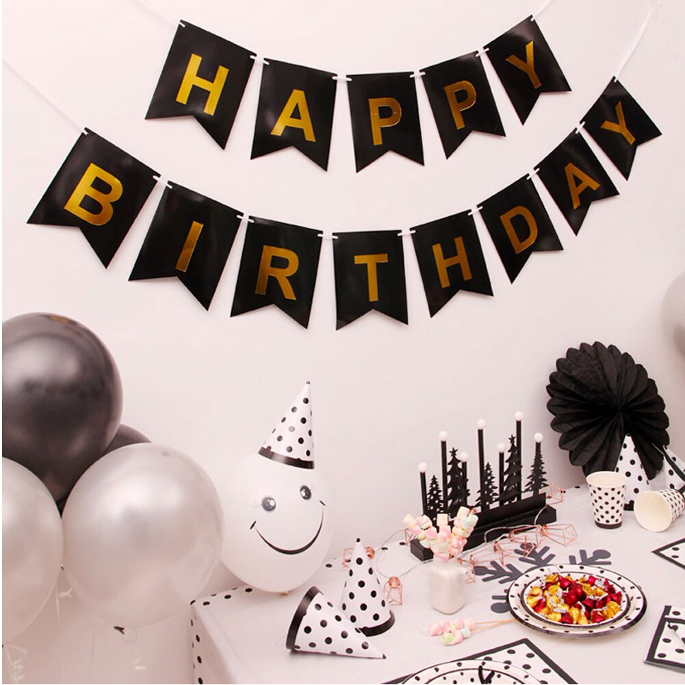 Happy Anniversary Banner Sparkling Gold Foiled Sign Banners Bronzing Letter Pull Flag Anniversary Party Wedding Decoration