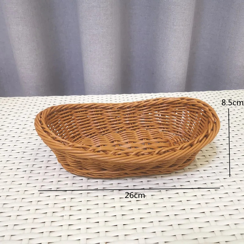 Oval Curved Rattan Wicker Woven Serving Baskets for Bread Fruit Vegetables Restaurant Serving Tabletop Display Rattan Basket: green