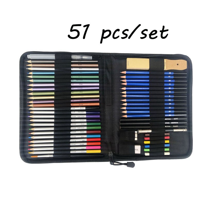 144Pcs Kleur Potlood En Schets Potloden Set Voor Tekening Art Tool Kit 72 Stuks Aquarel Metallic Olie Potlood Kunstenaar art Supplies: 51 Drawing Pencils