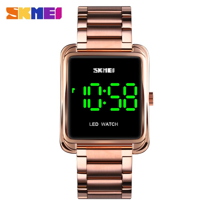 Skmei led digital klocka herr vattentät date herr digitala armbandsur i rostfritt stål tunn elektronisk klocka 1505: Rosa guld