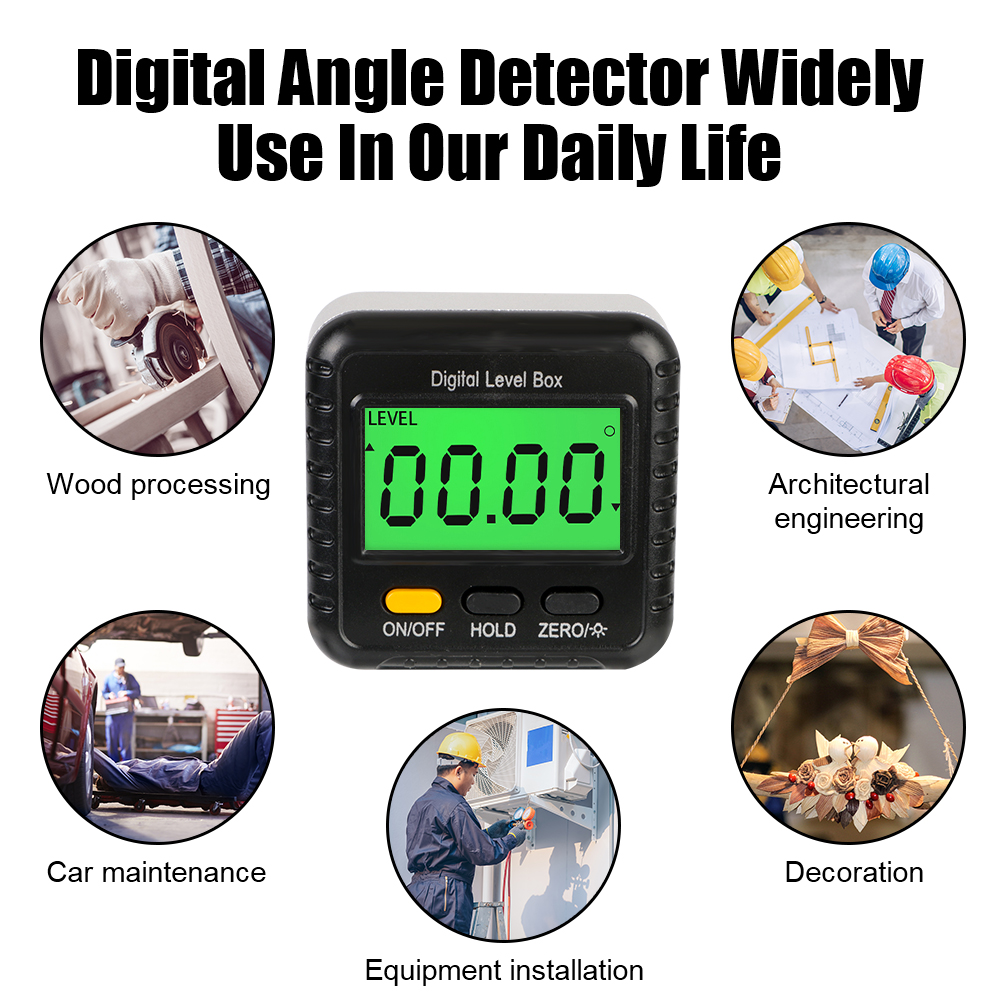 360 Degree Level Box Protractor Base Magnetic Digital Inclinometer Small Electronic Protractor Tools Gauge Angle Meter Finder