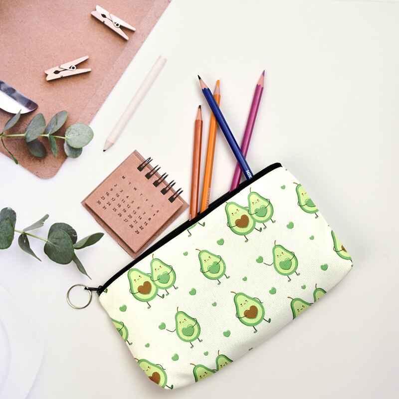 Avocado Print Pencil Case Kawaii Pen Case School Supplies Pencil Bag Large Capacity Pencil Pouch Stationery Kids
