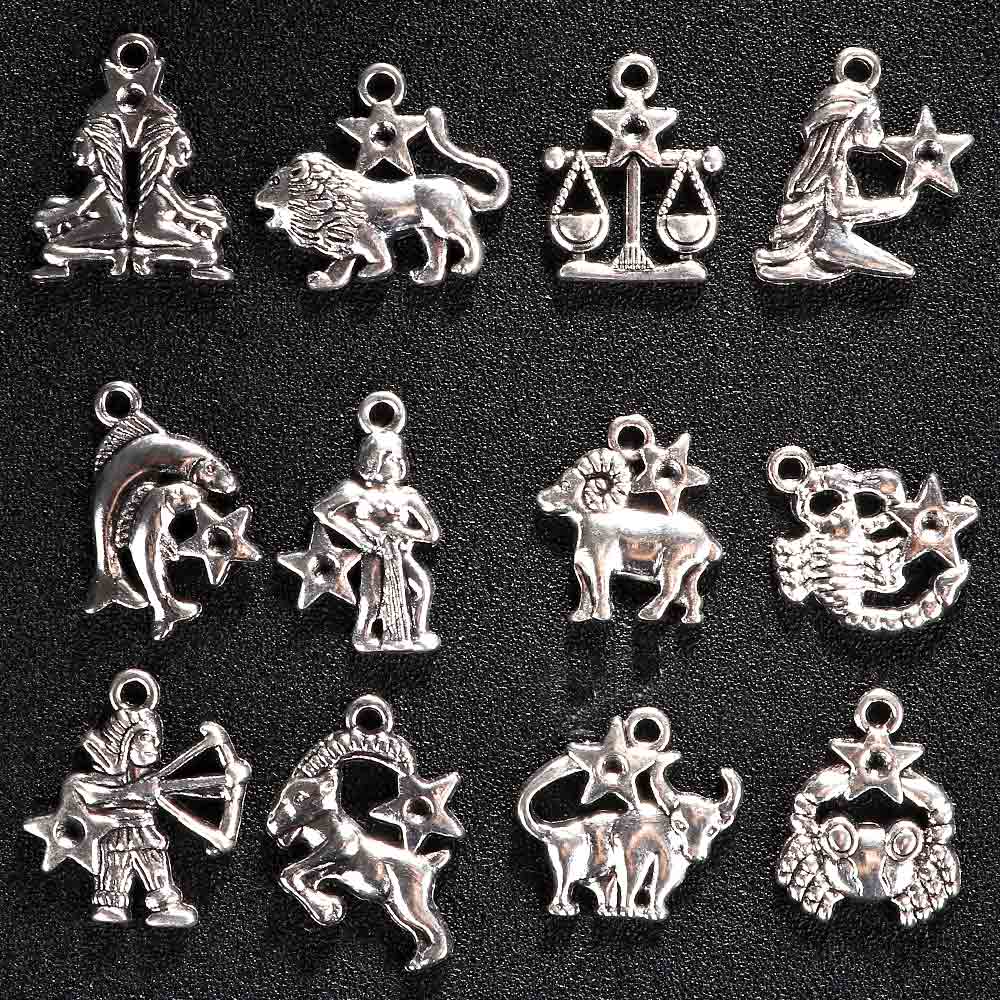 12 stk/sæt blandet stjernetegn konstellation europæisk legering charme vedhæng dingle perler til gør-det-selv smykker tilbehør