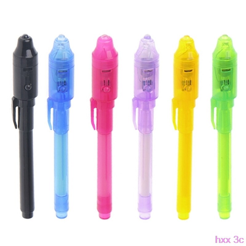 6 Stks/set Onzichtbare Inkt Pen Ingebouwde Uv Licht Magic Marker Voor Pen Veiligheid Te Gebruiken