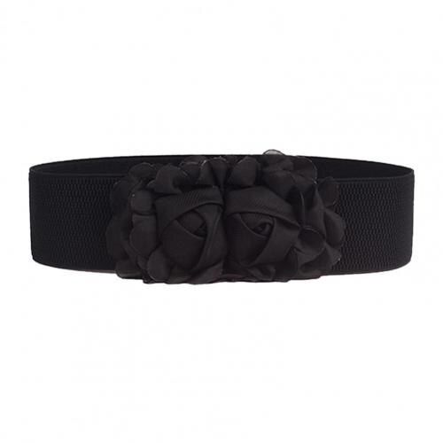 Waist Belt Ladies Wide Belt Women Girl Wide Stretch Elastic Waist Belt Solid Color Flower Waistband All-Match: black