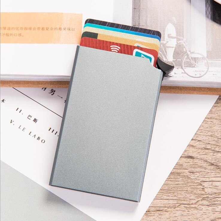 Automatische Anti-Diefstal Id Credit Kaarthouder Porte Carte Dunne Aluminium Metalen Portefeuilles Pocket Case Bank Vrouwen Mannen Credit card Box: gray