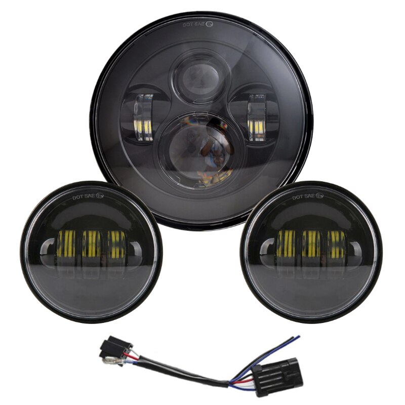 7Inch Ronde Led Koplampen + 4.5Inch Fog Passeren Lichten En Adapter Ring Voor Harley Touring Electra Glide Road king Street Glide: Black SetA