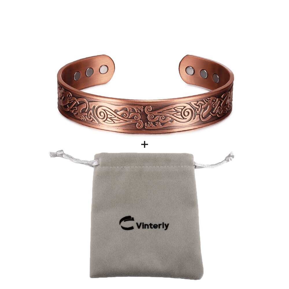Viking Magnetic Pure Copper Bracelet Male Adjustable Cuff Energy Magnetic Bracelet Benefits Wristband 15mm Wide Men Bracelets: copper bag