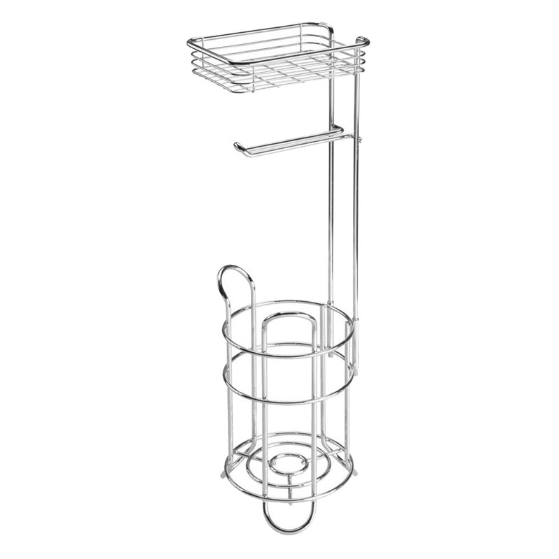 Roll Paper Holder with Storage Basket Iron Paper Towel Rack Bathroom Floor Tissue Storage Rack: Default Title
