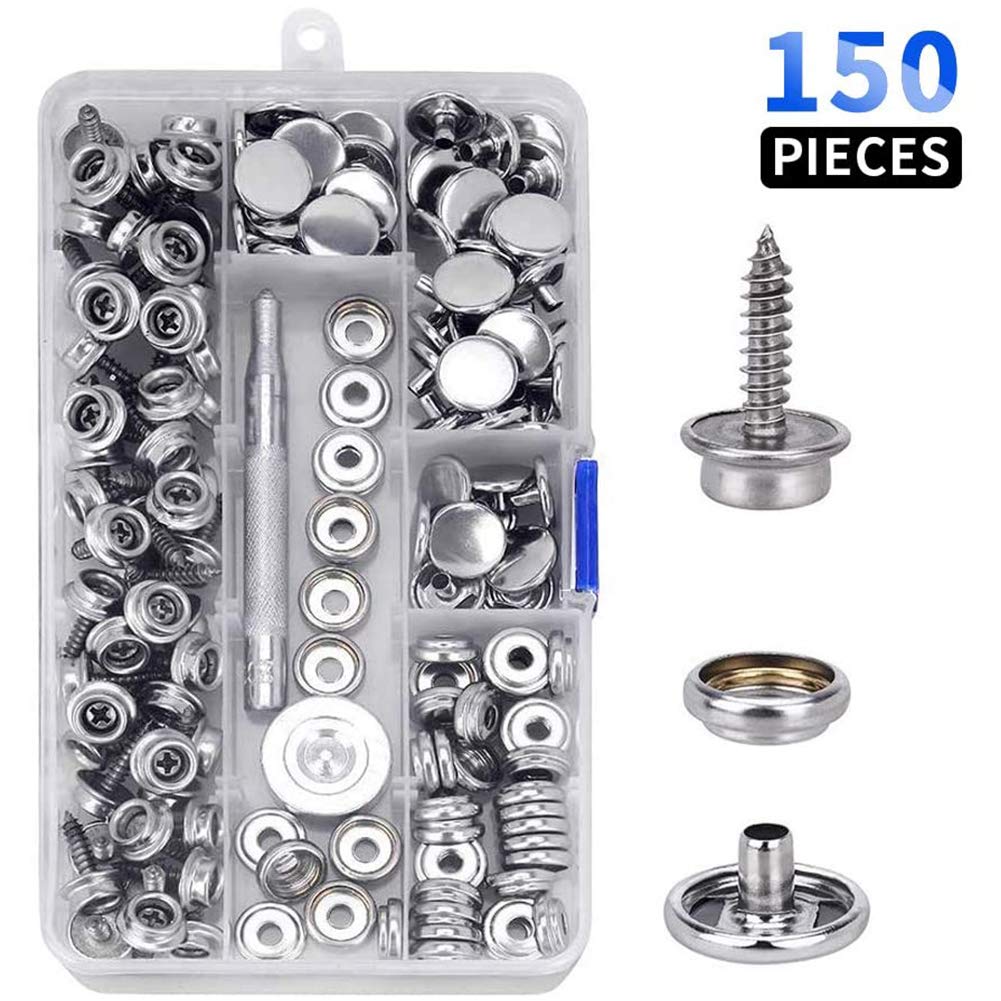 100/150-Pieces Stainless Steel Marine Grade Canvas and Upholstery Boat Cover Snap Button Fastener Kit w/Installation Tool: 150pcs
