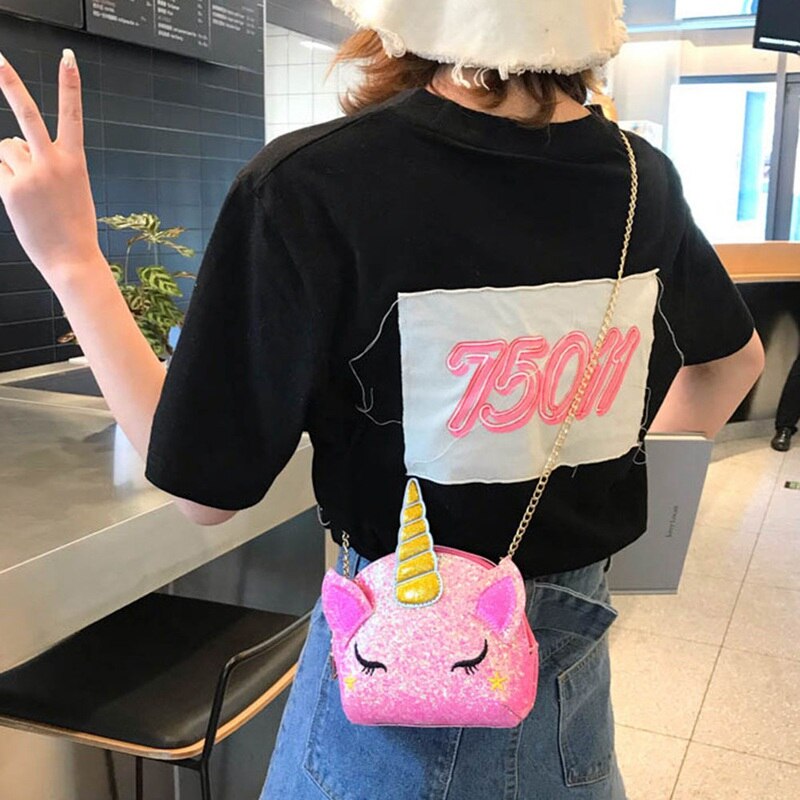 Neue Pailletten Einhorn Kleine Geldbörse Frauen Nette Kette Tasche Mädchen Sommer Tasche Brieftasche