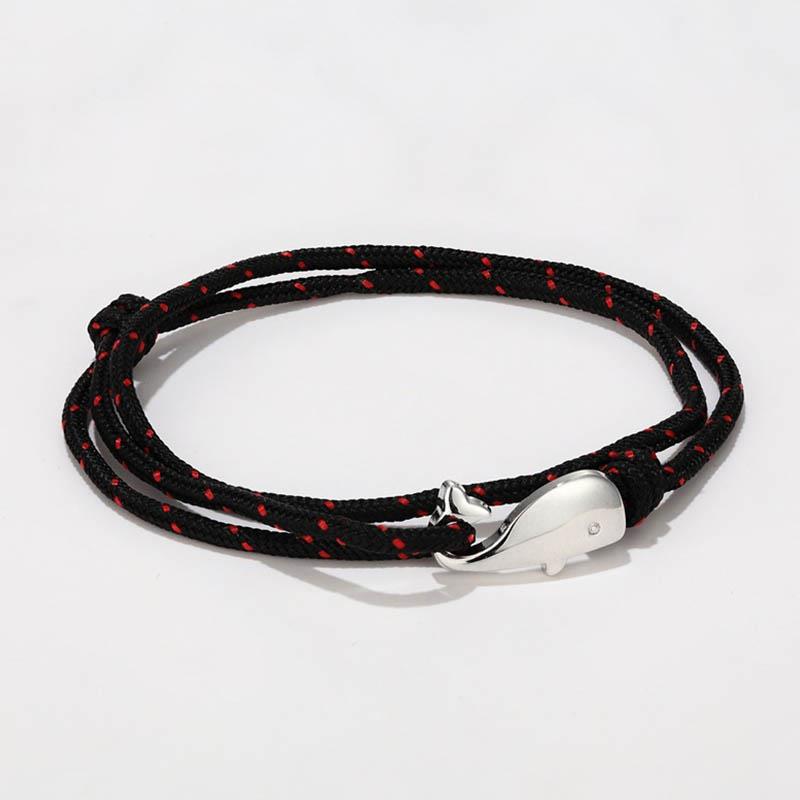 Bracelet ancre Style marin pour hommes et femmes, 1 pièce, corde de Parachute de Camping, queue de baleine, crochets métalliques: Black Red