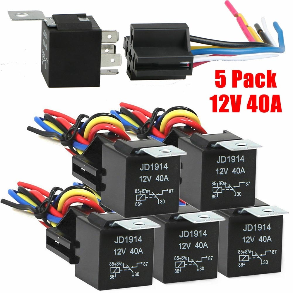 Automotive Relay 12V 30/40 Amp 5-Pin SPDT Automotive Relay with Wires and Harness Socket Set