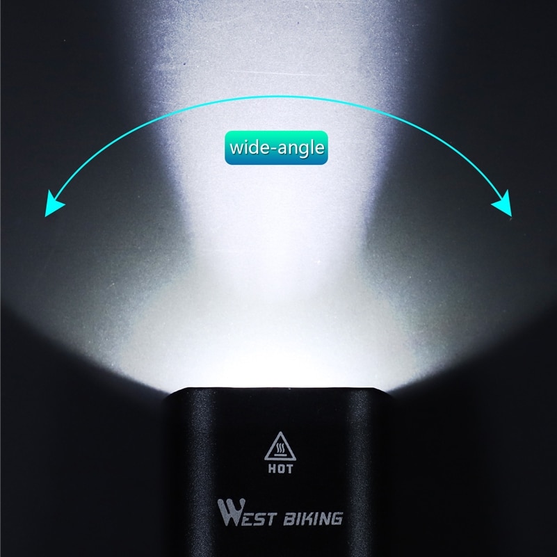 West biking cykellygte  l2 led usb genopladelig cykel pandelampe 3-5 modes cykelstyr sikkerhedslommelygte med advarselslys