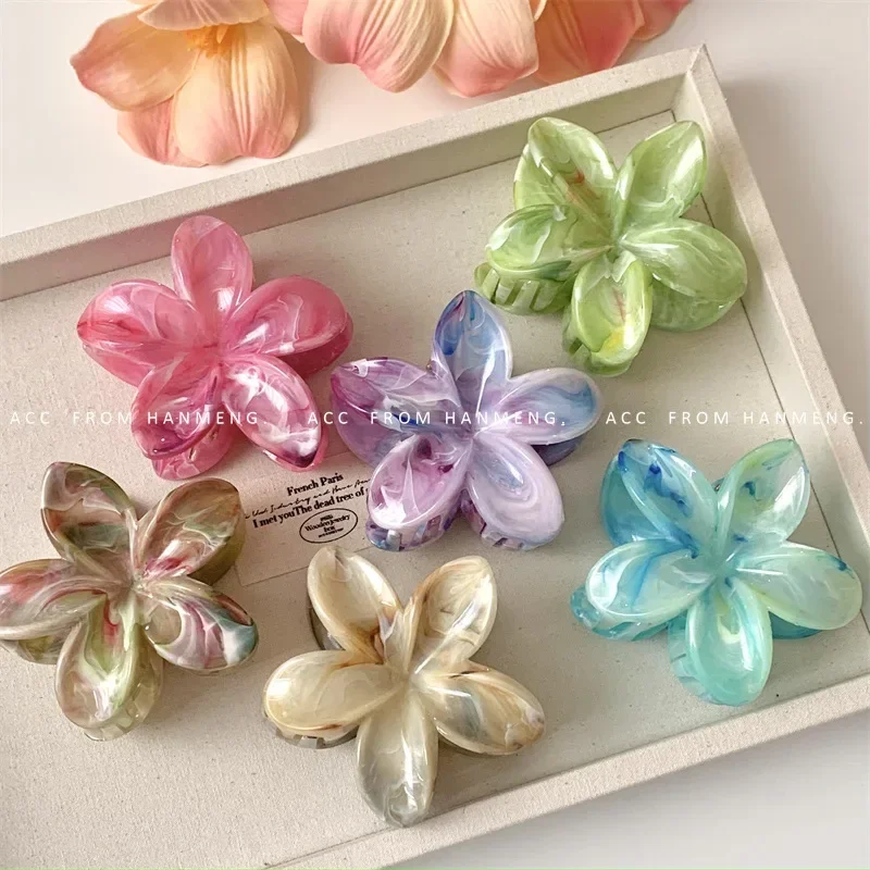 Pinza de pelo de flores acrílicas para mujer, pinzas de pelo con textura de mármol, horquilla de niña a la , accesorios coreanos para el cabello, tocado