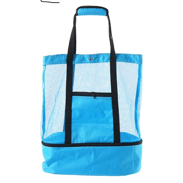 Isoleret køligere madpose til strandcamping picnic vandtæt mesh tote: Blå