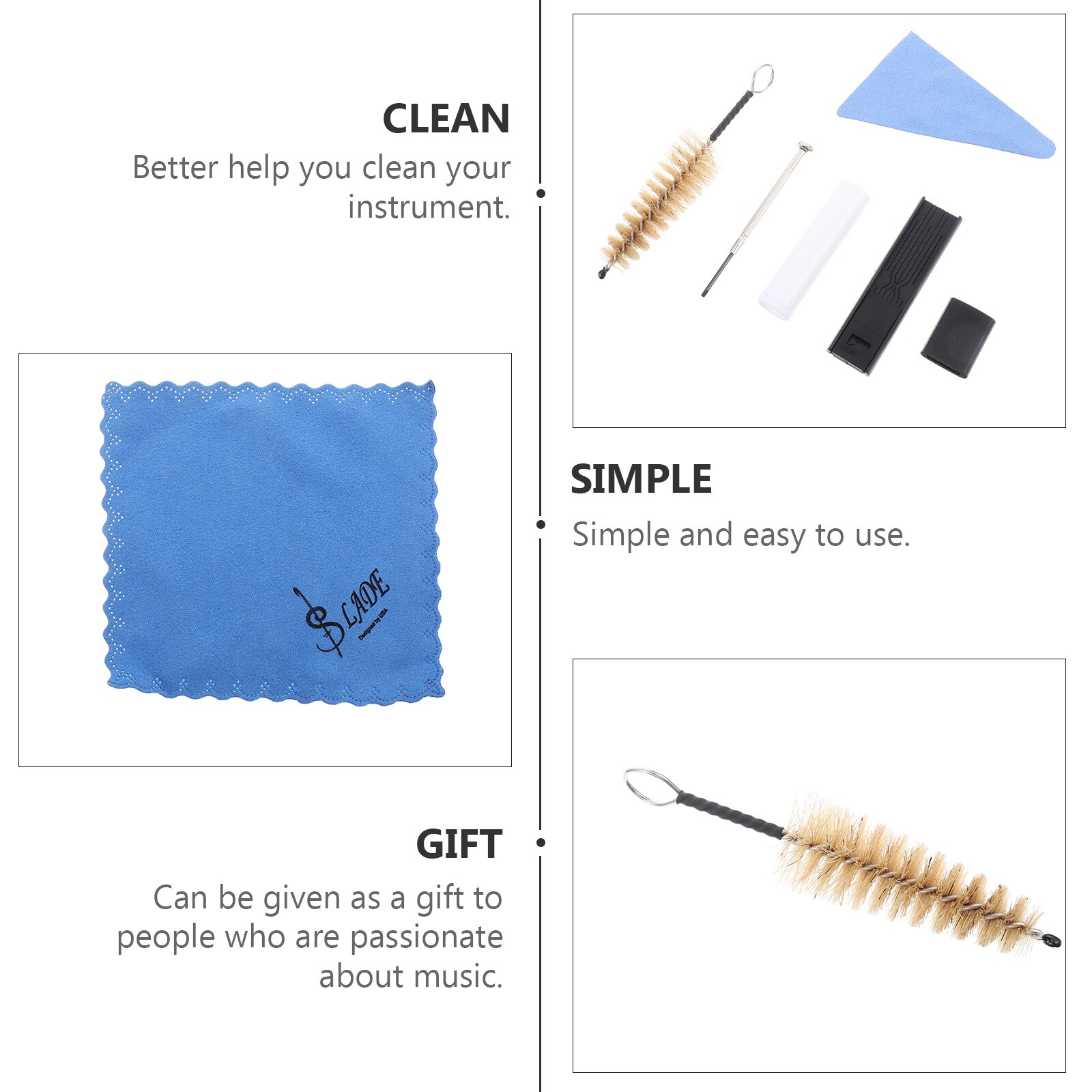 10-Piece Saxophone Cleaning Kit - Instrument Cleaner Pull-Through Swab Tools