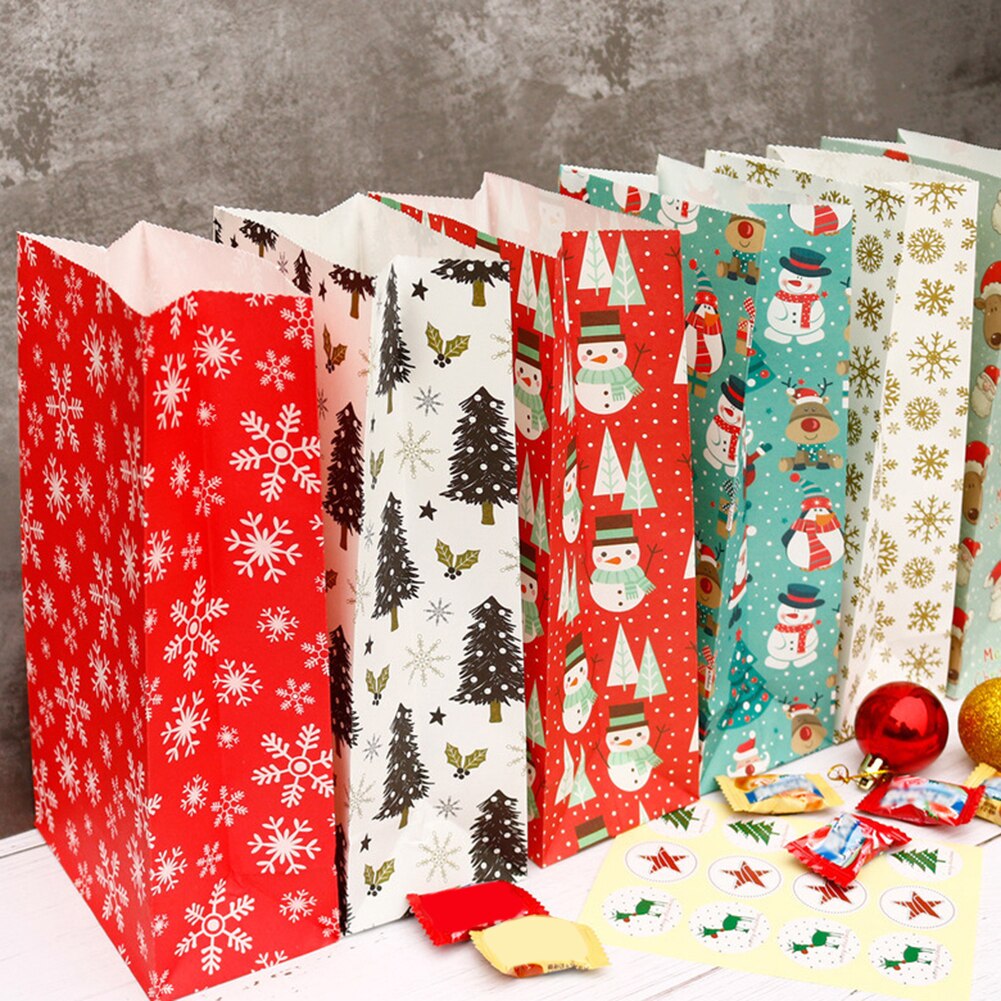 24Pcs Kerst Snoep Verpakking Papieren Zakken Party Favor Holder Containers Houders