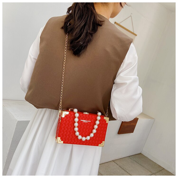 Geweven Patroon Doos Stijl Portemonnees En Handtassen Voor Vrouwen Mode Keten Schoudertas Vrouwelijke Feestavond Clutch Bag Tas