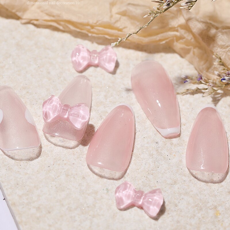 10 Uds. De lazos 3D para decoración de uñas, accesorios de manicura para manicura, adornos japoneses de colores, Semi transparentes