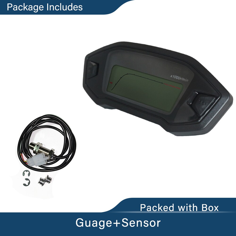 7 Backlight LCD Digital Motorcycle 0-199km/h MPH Speedometer Odometer Time Fuel Level for 2 4 Cylinders 11000RPM Universal: with sensor