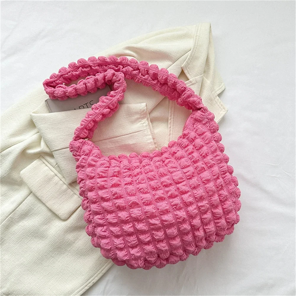 Umhängetasche mit plissiertem , bestickte karierte Umhängetasche, Unterarmtaschen, einfache gesteppte Tragetaschen mit großer Kapazität für Damen: Beige