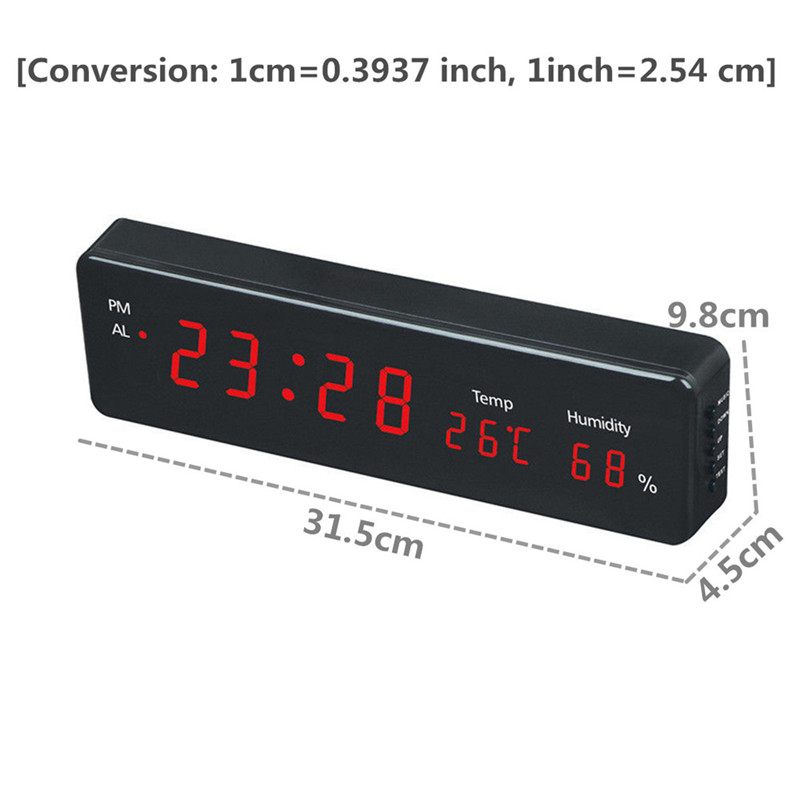 Relógio de parede digital, visor com calendário, temperatura e umidade, relógio de mesa eletrônico led para decoração de parede