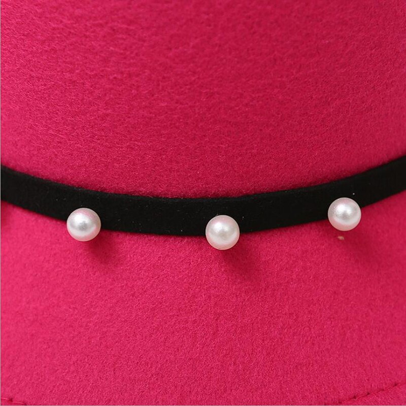 Mode Australische Wollen Fedora Hoed Strik Parel Hanger Noble Bowler Hoeden Voor Vrouwen Wide Brim Formele Kerk Cloche Hoed