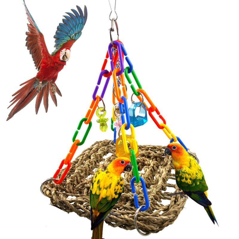 Juguetes para masticar aves, estera de algas marinas de loro con piezas de colores para ejercicio, 85WC