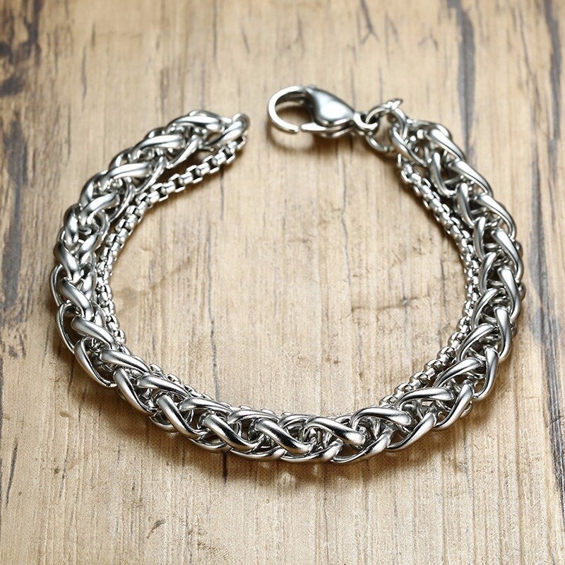 Dubbele Ketting Armband Dikke En Dunne Ketting Mannen Polsbandjes Mannen Sieraden Accessoires Armbanden: sliver
