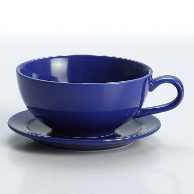 250ML Ceramic Coffee Mug With Saucer Colourful Vintage Coffee Cup Set Cappuccino Cups Mocha Tea Milk Drinking Utensils: Deep Blue Mug