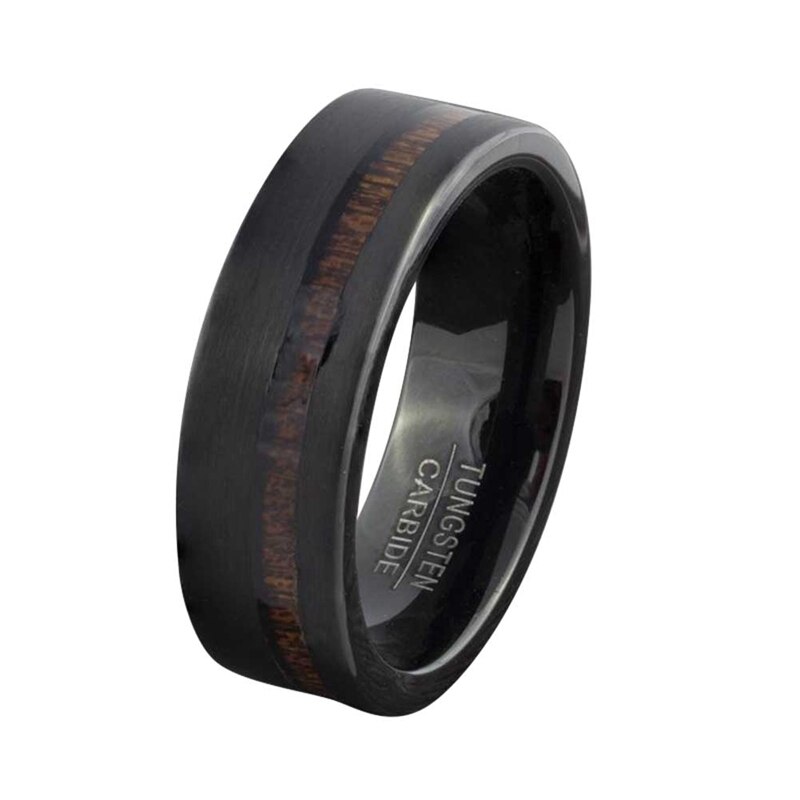 Men's Tungsten Carbide Ring Inlay Wood Black Stainless Steel Ring Wedding Band Anniversary: 13