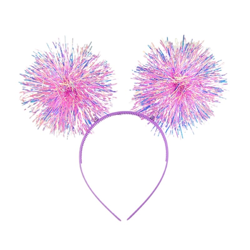 Serre-tête en plastique brillant pour femmes et filles, bandeau en forme de pompon brillant, cerceau pour cheveux de Festival, pour fête, spectacle, couvre-chef unisexe M6CE: Purple