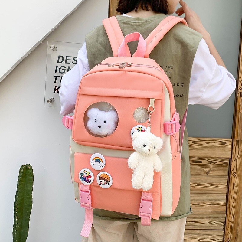 Kawaii Vrouwen Rugzak 4 Stuks Set Schooltassen Voor Meisjes Casual Klassieke Unisex Grote Laptop Leuke Casual Rugzakken mode