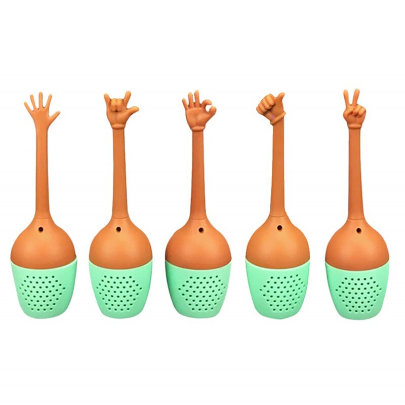 Infusores de té de hojas sueltas con gestos en las manos, colador de silicona de mango largo para viaje, taza, botella, herramientas de té para en casa: 5 Pieces