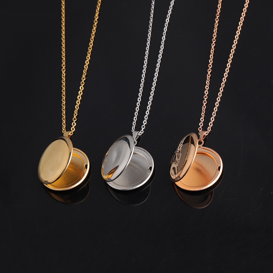 316L Stainless Steel Photo Locket Necklace 3 Colors Open Round Pendant Necklaces For Women Men Jewelry Family Birthday
