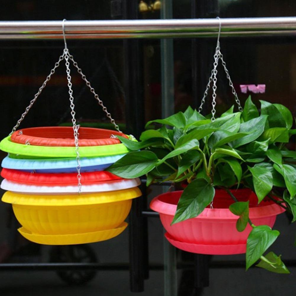 Bright Color Hanging Flower Pot with Chain Triangular Plastic Flower Holder Plant Pot Garden Pots Planters горшок для цветов