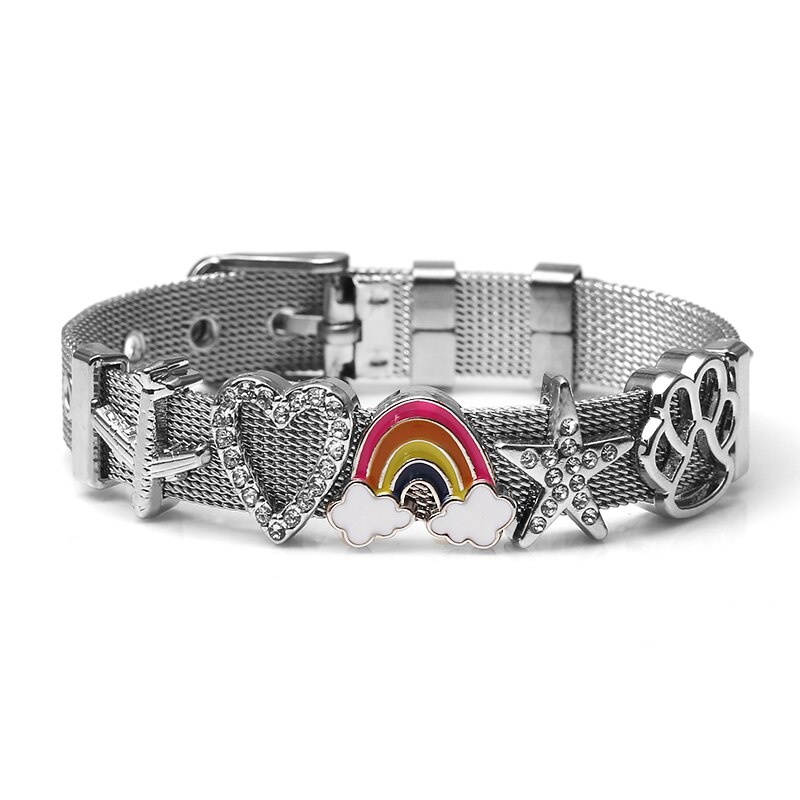 Baopon bedel sieraden zilverkleurige roestvrijstalen mesh armbandenset eenhoorn toren fijne armbanden voor vrouwen: M008