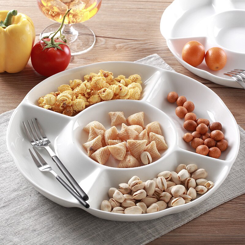 Five fruit plate multi-grid fruit assortment plate dried fruit brine pure white ceramic plate hotel division rice meal